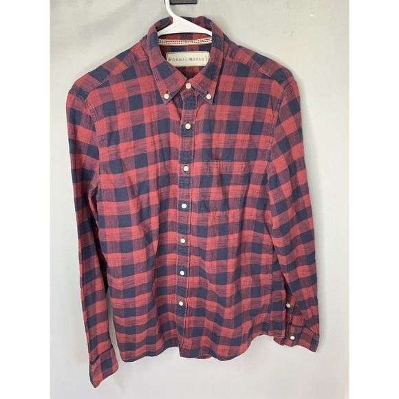 Mens M The Normal Brand Red & Blue‎ Plaid Button Down Long Sleeve Flannel Cotton - Picture 1 of 6